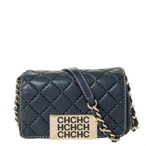 Pre Owned Carolina Herrera Blue Leather Shoulder Bag