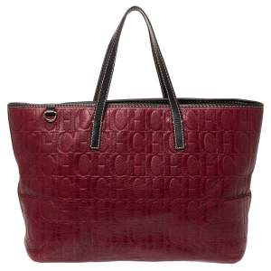Pre Owned Carolina Herrera Burgundy Monogram Leather Shopper Tote