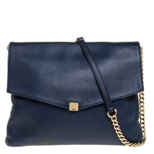 Pre Owned Carolina Herrera Navy Blue Leather Envelope Shoulder Bag