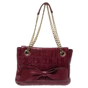 Pre Owned Carolina Herrera Burgundy Monogram Leather Audrey Shoulder Bag