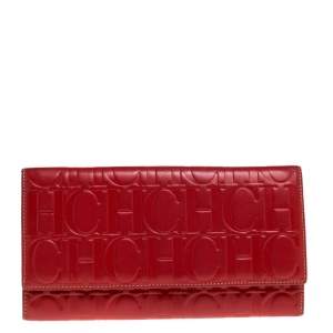 Pre Owned Carolina Herrera Red Monogram Leather Clutch