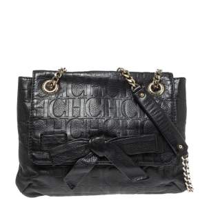 Pre Owned Carolina Herrera Black Monogram Leather Audrey Shoulder Bag