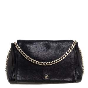 Pre Owned Carolina Herrera Black Leather Flap Shoulder Bag