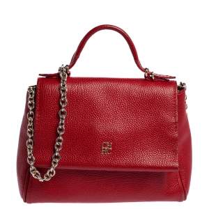 Carolina Herrera Red Leather Small Minuetto Top Handle Bag