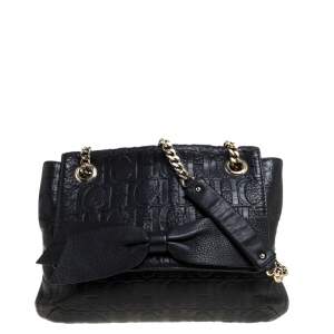 Pre Owned Carolina Herrera Black Monogram Leather Audrey Shoulder Bag