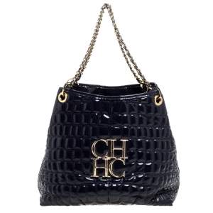 Pre Owned Carolina Herrera Purple Croc Embossed Patent Leather Tote