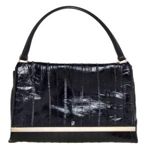 Carolina Herrera Black Leather Camelot Top Handle Bag