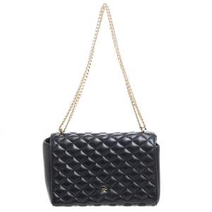 Pre Owned Carolina Herrera Black Quilted Leather Flap Chain Shoulder Bag