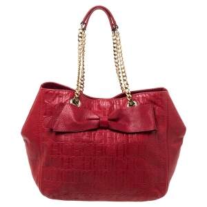 Pre Owned Carolina Herrera Red Monogram Leather Audrey Tote
