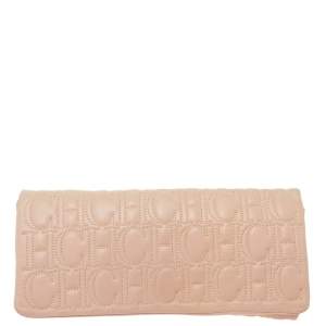 Pre Owned Carolina Herrera Peach Monogram Leather Jerry Clutch