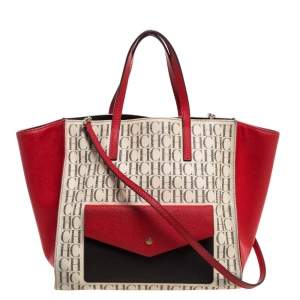 Pre Owned Carolina Herrera Multicolor Monogram Coated Canvas and Leather Front Pocket Tote