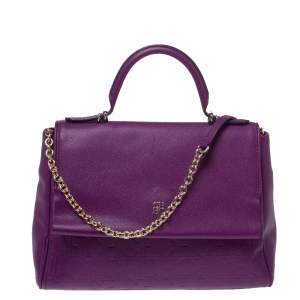 Carolina Herrera Purple Leather Minuetto Flap Top Handle Bag