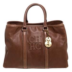 Pre Owned Carolina Herrera Brown Pebbled Leather Large Matteo Tote
