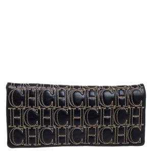 Pre Owned Carolina Herrera Black Monogram Leather Jerry Clutch
