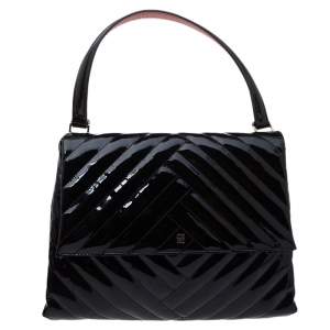 Carolina Herrera Black Leather Flap Top Handle Bag