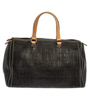 Pre Owned Carolina Herrera Black Monogram Leather Large Andy Boston Bag