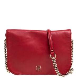 Pre Owned Carolina Herrera Red Leather New Baltazar Flap Shoulder Bag