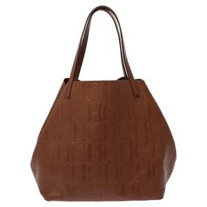 Pre Owned Carolina Herrera Brown Monogram Leather Matryoshka Tote