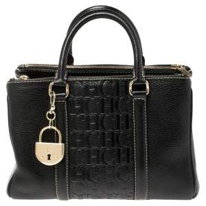 Pre Owned Carolina Herrera Black Monogram Leather Andy Tote