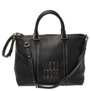 Pre Owned Carolina Herrera Black Leather CHCH Logo Tote