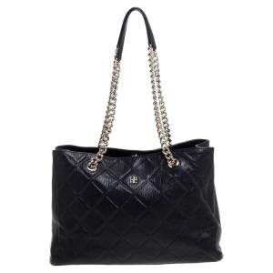 Pre Owned Carolina Herrera Black Quilted Leather Chain Tote