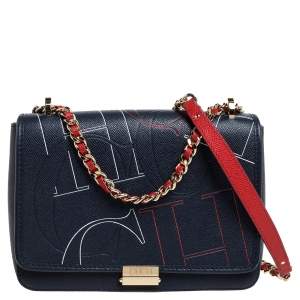 Pre Owned Carolina Herrera Navy Blue Leather Flap Shoulder Bag   