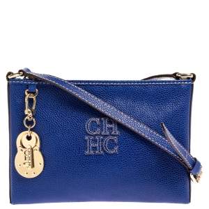Pre Owned Carolina Herrera Blue Leather Crossbody Bag