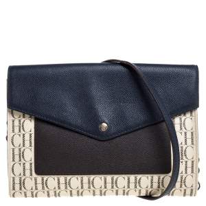 Pre Owned Carolina Herrera Tri Color Monogram Coated Canvas and Leather Crossbody Bag