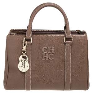 Pre Owned Carolina Herrera Brown Pebbled Leather Small Matteo Tote