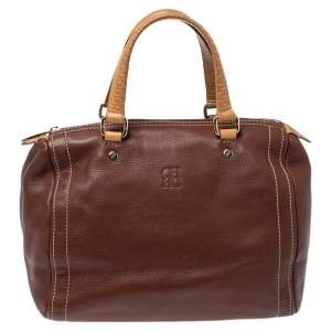 Pre Owned Carolina Herrera Dark Brown Leather Andy Boston Bag
