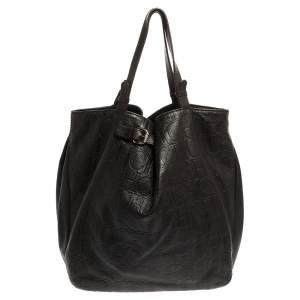 Pre Owned Carolina Herrera Brown Monogram Leather Tote