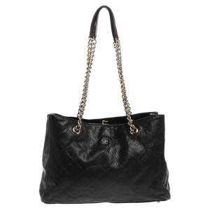 Pre Owned Carolina Herrera Black Leather Chain Shopper Tote
