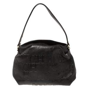 Pre Owned Carolina Herrera Black Monogram Leather Satchel