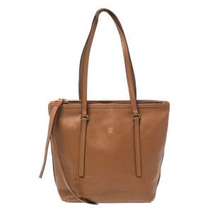 مملوكة مسبقًا Carolina Herrera Brown Leather Top Zip Tote