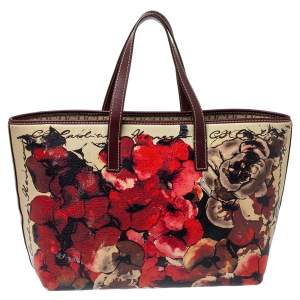 Pre Owned  Carolina Herrera Multicolor Floral Print Leather Shopper Tote