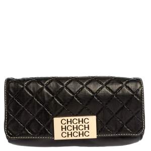 Pre Owned Carolina Herrera Black Quilted Leather Clutch