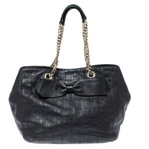 Pre Owned Carolina Herrera Black Monogram Leather Audrey Tote