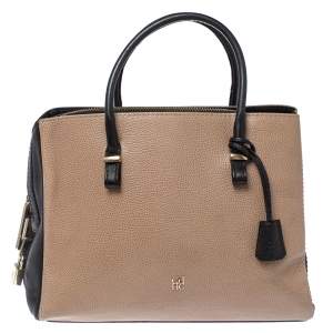 Pre Owned Carolina Herrera Black/Beige Leather Zip Tote