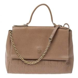 Carolina Herrera Beige Leather Minueto Top Handle Bag