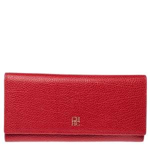 Pre Owned Carolina Herrera Red Leather Continental Wallet