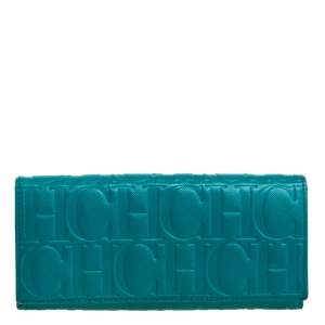 Pre Owned Carolina Herrera Green Monogram Coated Canvas Continental Wallet