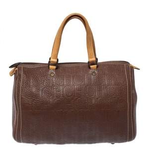 Pre Owned Carolina Herrera Brown Monogram Leather Large Andy Boston Bag