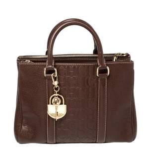Pre Owned Carolina Herrera Dark Brown Embossed Leather Matteo Tote