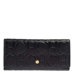 Pre Owned Carolina Herrera Navy Blue Monogram Leather Continental Wallet