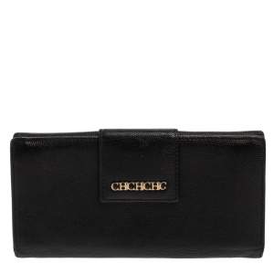Pre Owned Carolina Herrera Black Leather Flap Continental Wallet