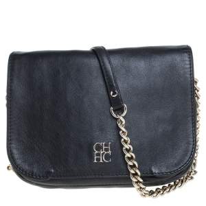 Pre Owned Carolina Herrera Black Leather New Baltazar Flap Shoulder Bag