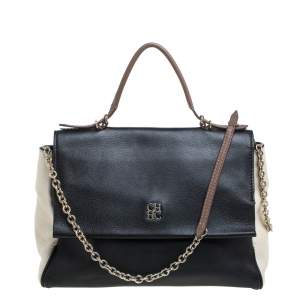 Pre Owned Carolina Herrera Black Leather Minuetto Flap Top Handle Bag