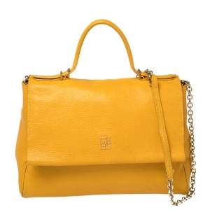 Carolina Herrera Yellow Leather Minuetto Flap Top Handle Bag