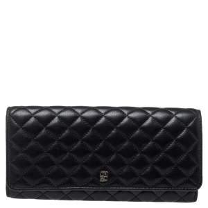 Pre Owned Carolina Herrera Black Quilted Leather Flap Wallet