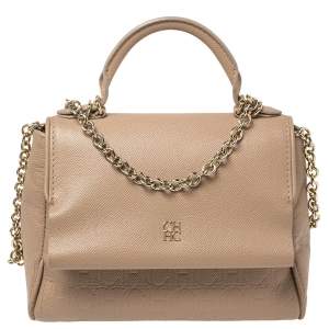 Carolina Herrera Beige Leather Mini Minuetto Top Handle Bag